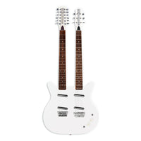 Front view of Danelectro Doubleneck Electric Guitar White Pearl on white background