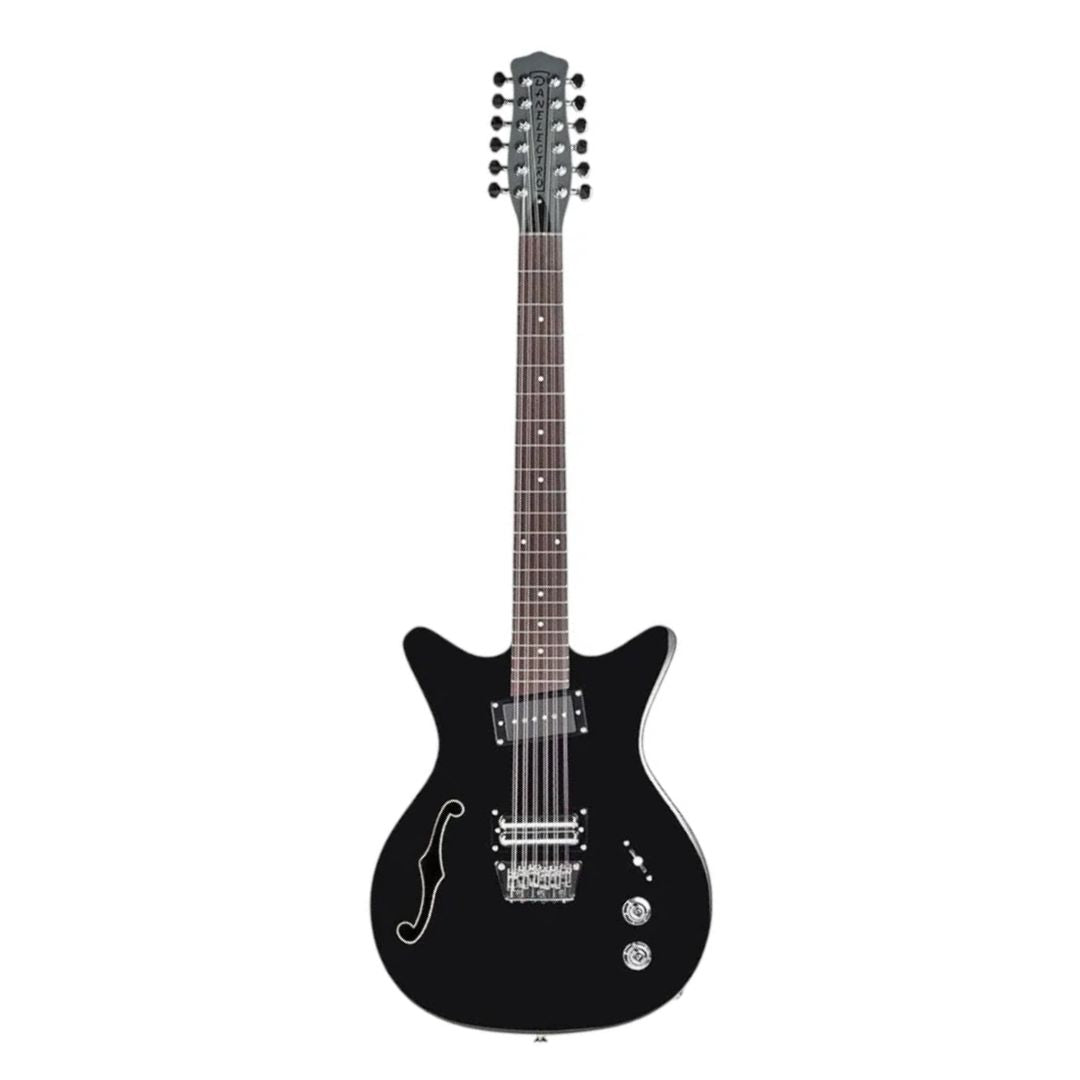 Front view of Danelectro Fifty Niner 12-String Semi Hollow Electric Guitar Black on white background