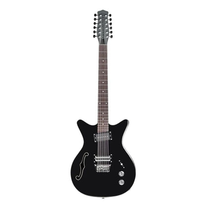 Front view of Danelectro Fifty Niner 12-String Semi Hollow Electric Guitar Black on white background
