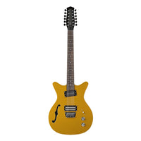 Front view of Danelectro Fifty Niner 12-String Semi Hollow Electric Guitar Gold on white background