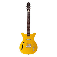 Front view of Danelectro Fifty Niner Semi Hollow Electric Guitar Gold Top on white background