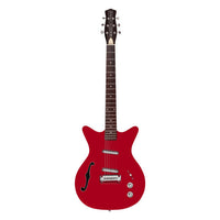 Front view of Danelectro Fifty Niner Semi Hollow Electric Guitar Red Top on white background