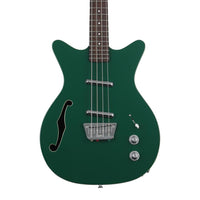 Close up front view of Danelectro Fifty Niner Short Scale Bass Guitar (Jade) on white background
