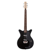 Front view of Danelectro Glitter '59 Electric Guitar Black with Silver Glitter on white background