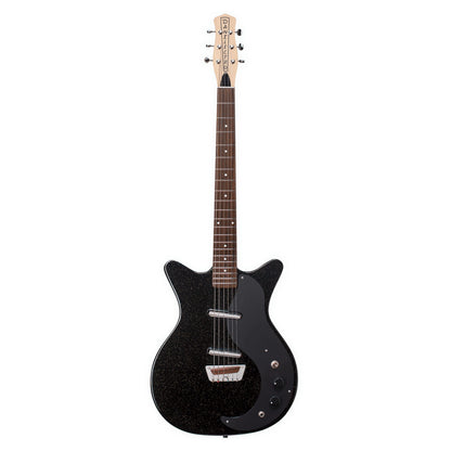 Front view of Danelectro Glitter '59 Electric Guitar Black with Silver Glitter on white background