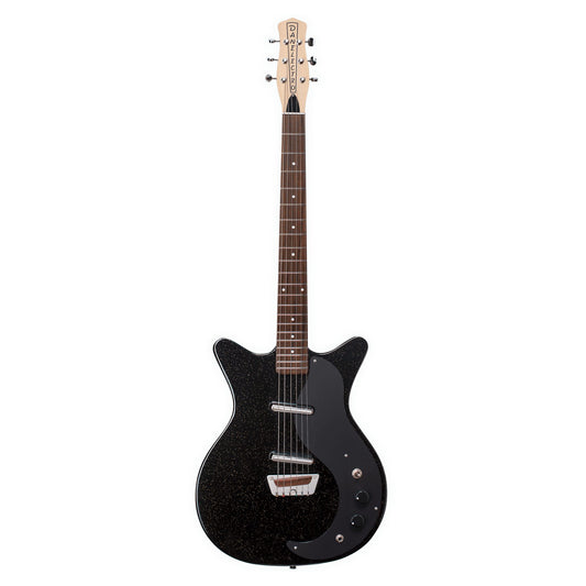 Front view of Danelectro Glitter '59 Electric Guitar Black with Silver Glitter on white background