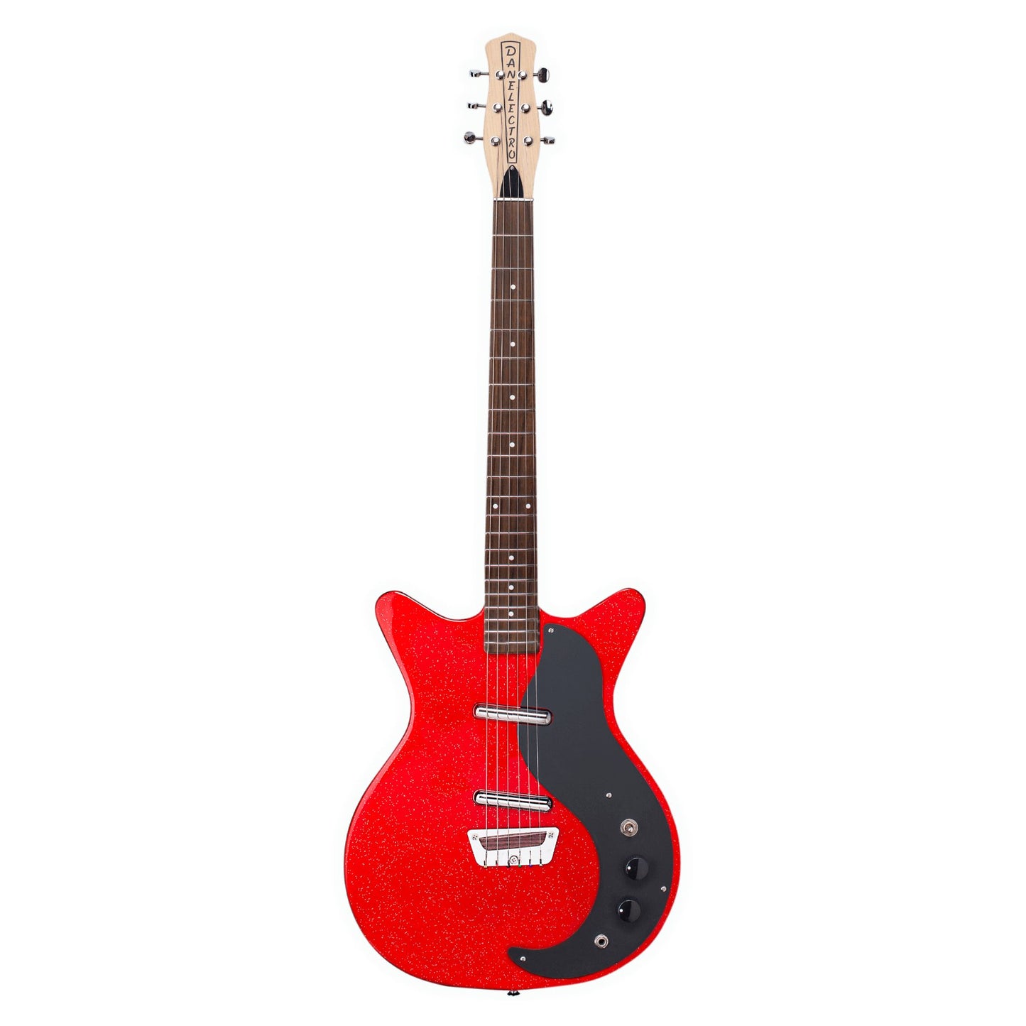 Front view of Danelectro Glitter '59 Electric Guitar Red with Silver Glitter on white background