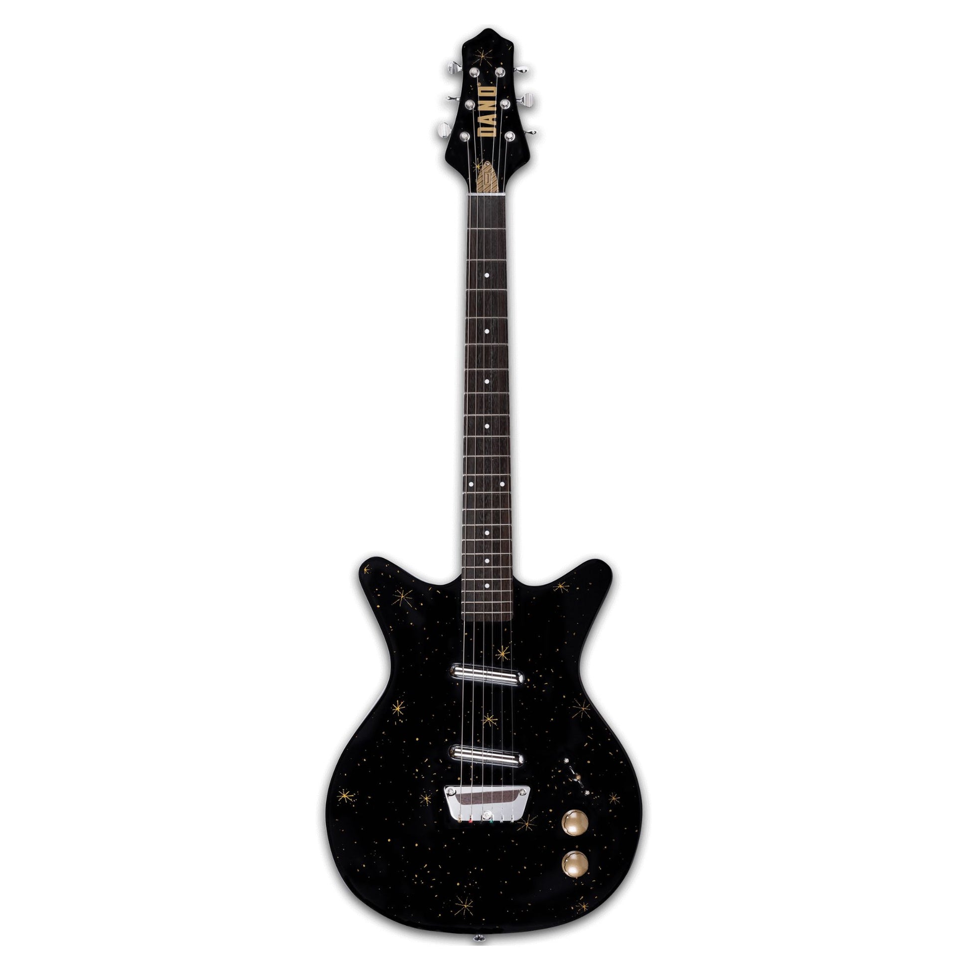 Front view of Danelectro Golden 1950's Electric Guitar Black on white background