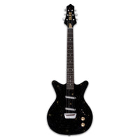 Front view of Danelectro Golden 1950's Electric Guitar Black on white background