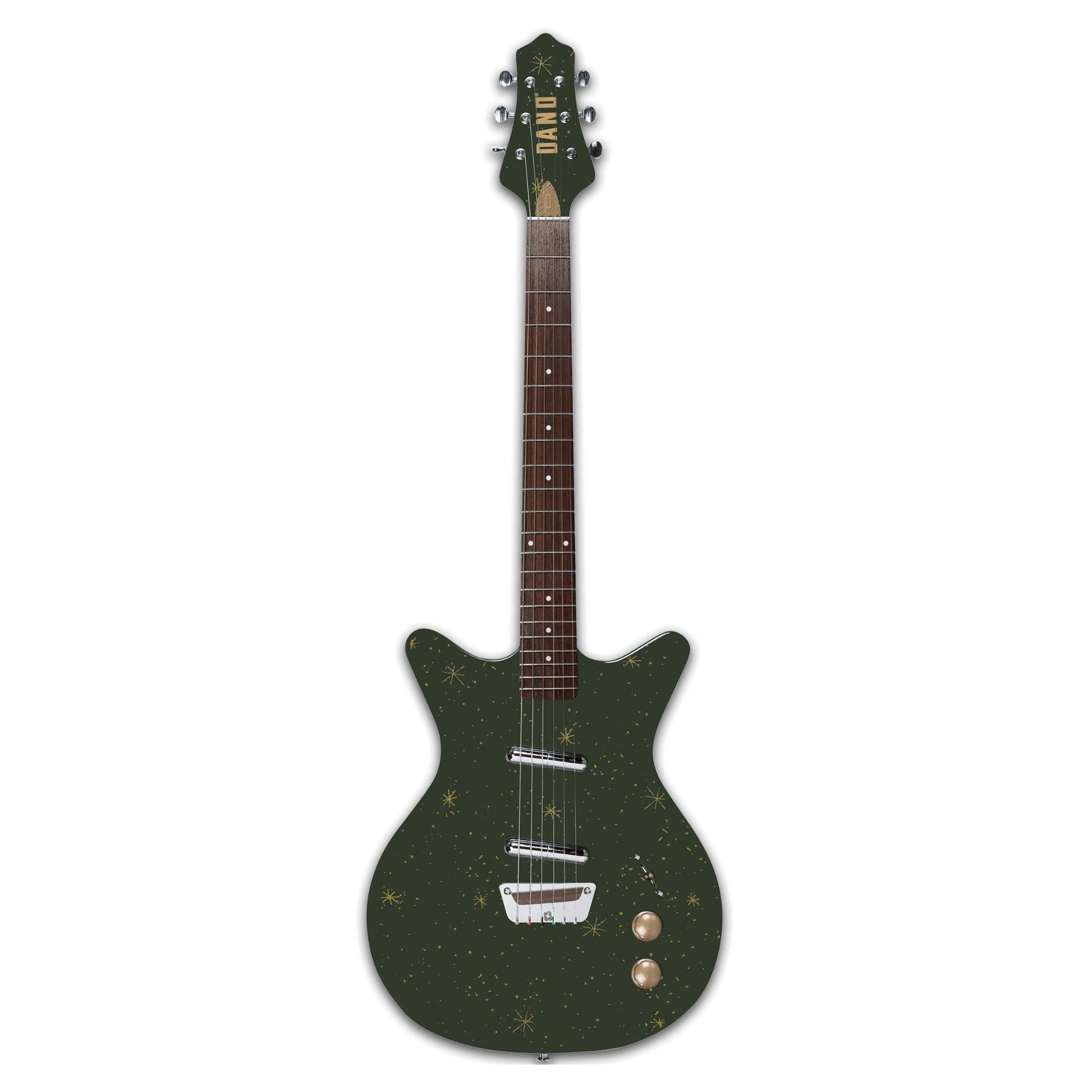 Front view of Danelectro Golden 1950's Electric Guitar Green on white background