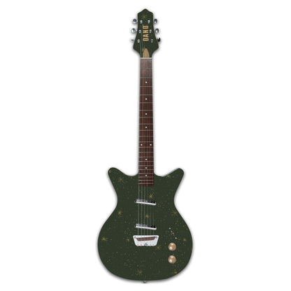 Front view of Danelectro Golden 1950's Electric Guitar Green on white background