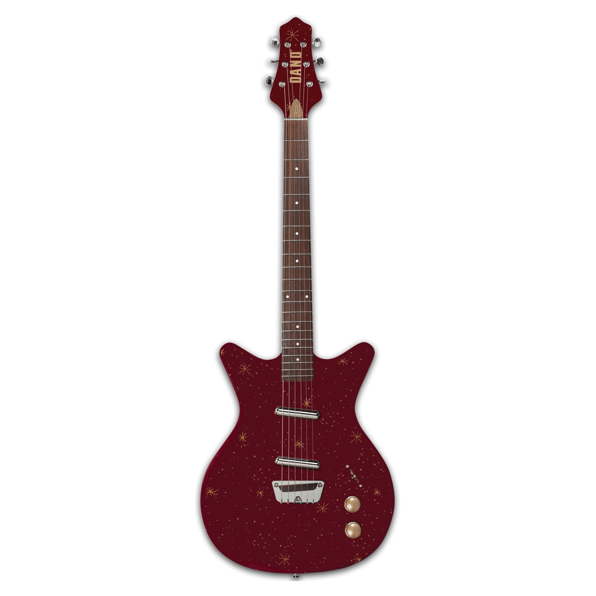 Front view of Danelectro Golden 1950's Electric Guitar Maroon on white background