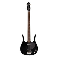 Front view of Danelectro Longhorn Bass Guitar Black on white background