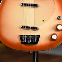Close up front view of Danelectro Longhorn Electric Guitar (Copper Burst) in studio