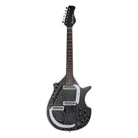 Front view of Danelectro Sitar Electric Guitar Black Crackle on white background