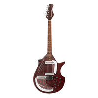 Front view of Danelectro Sitar Electric Guitar Red Crackle on white background