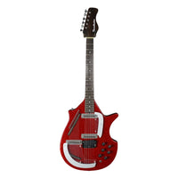 Front view of Danelectro Sitar Electric Guitar Red Flake on white background