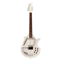 Front view of Danelectro Sitar Electric Guitar White Crackle on white background