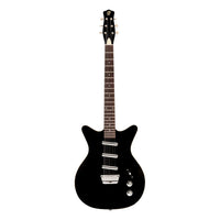 Front view of Danelectro Triple Divine Electric Guitar Black on white background