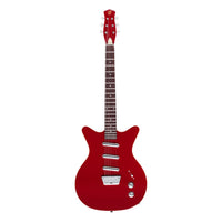 Front view of Danelectro Triple Divine Electric Guitar Red on white background