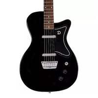Close up front view of Danelectro '56 U2 Electric Guitar (Black) on white background