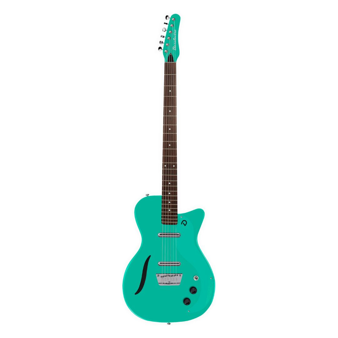 Front view of Danelectro '56 Vintage Baritone Electric Guitar Aqua on white background