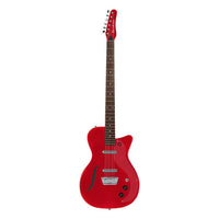 Front view of Danelectro '56 Vintage Baritone Electric Guitar Metallic Red on white background