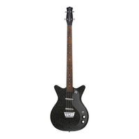 Front view of Danelectro '59DC Short-Scale Bass Guitar Black Metal Flake on white background