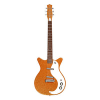 Front view of Danelectro '59M NOS+ Electric Guitar Orange Metal Flake on white background