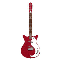 Front view of Danelectro '59M NOS+ Electric Guitar Red Metal Flake on white background