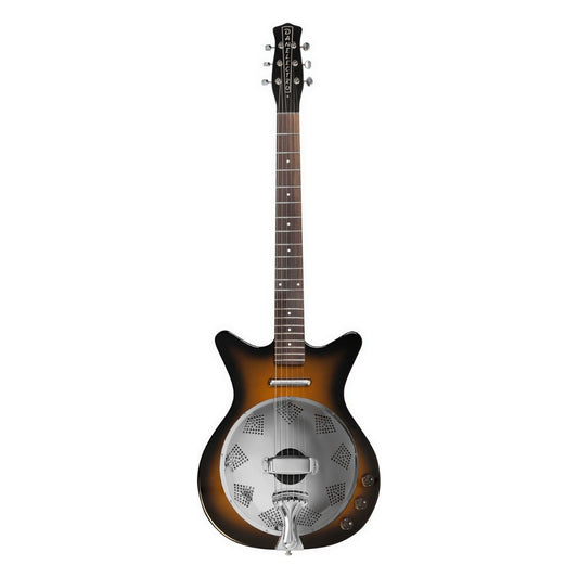 Front view of Danelectro '59 Resonator Electric Guitar Tobacco Sunburst on white background