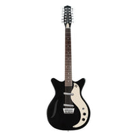 Front view of Danelectro '59 Vintage 12-String Semi Hollow Electric Guitar Black on white background