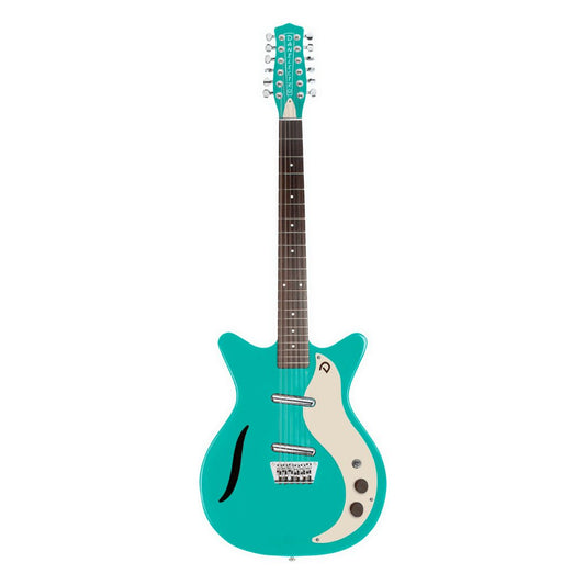 Front view of Danelectro '59 Vintage 12-String Semi Hollow Electric Guitar Dark Aqua on white background