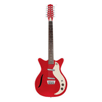 Front view of Danelectro '59 Vintage 12-String Semi Hollow Electric Guitar Red Metallic on white background