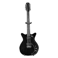 Front view of Danelectro '59X12 Electric Guitar Black Metal Flake on white background