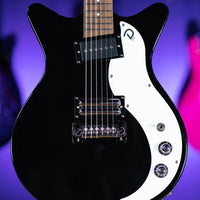 Close up view of Danelectro '59X Electric Guitar Black in studio