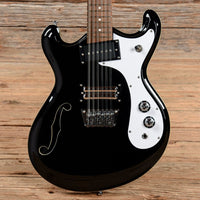 Close up front view of Danelectro '66 12-String Electric Guitar Black on wooden background