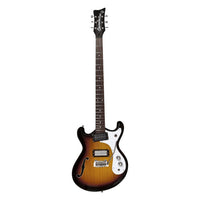 Front view of Danelectro '66BT Baritone Electric Guitar 3-Tone Sunburst on white background