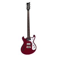 Front view of Danelectro '66BT Baritone Electric Guitar Transparent Red on white background