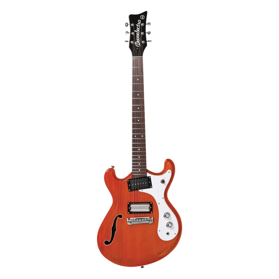 Front view of Danelectro '66 Electric Guitar Transparent Orange on white background