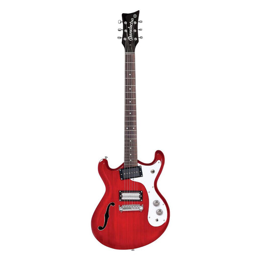 Front view of Danelectro '66 Electric Guitar Transparent Red on white background
