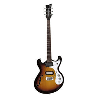 Front view of Danelectro '66T Electric Guitar 3-Tone Sunburst on white background