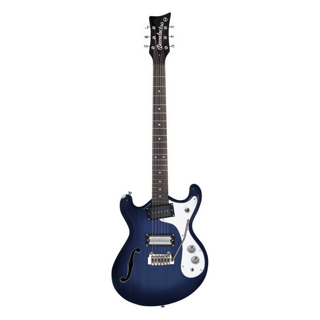 Front view of Danelectro '66T Electric Guitar Transparent Blue on white background