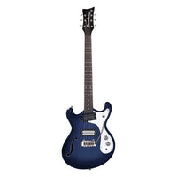 Front view of Danelectro '66T Electric Guitar Transparent Blue on white background