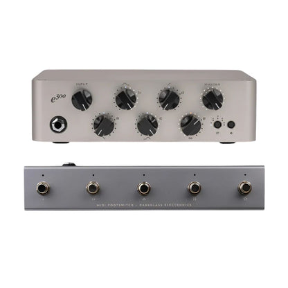 Front view of Darkglass Exponent 500 Bass Amplifier Head with MIDI Footswitch Bundle on white background