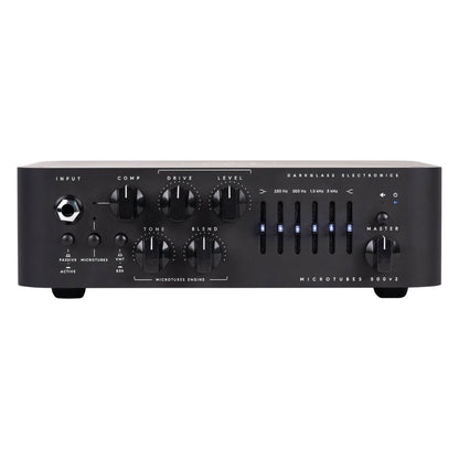 Front view of Darkglass Microtubes 500v2 Bass Amplifier Head Black on white background