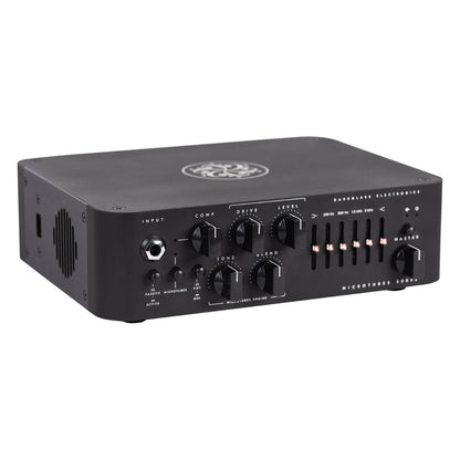 Angled view of Darkglass Microtubes 500v2 Bass Amplifier Head Black on white background