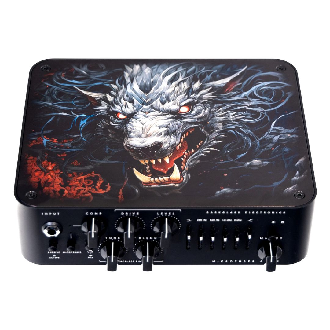 Angled front view of Darkglass Microtubes 500v2 Bass Amplifier Head Iku-Turso on white background