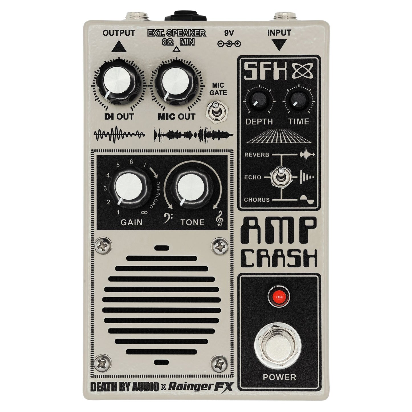 Front view of Death By Audio Amp Crash Pedal on white background
