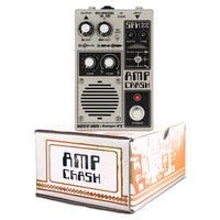 Front view of Death By Audio Amp Crash Pedal on top of its box on white background